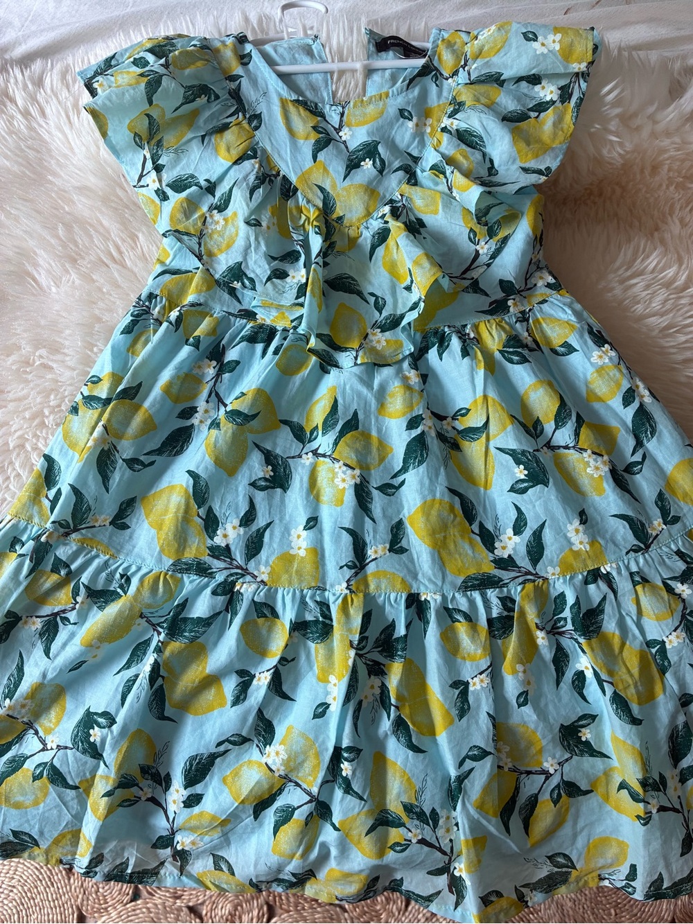 French Connection Light Blue & Yellow Lemon-Print Ruffle Dress